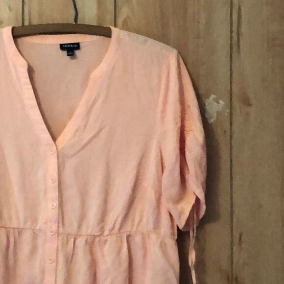 Torrid Challis Tie Sleeve Babydoll Top Peach Asymmetrical Hemline 1 1X - Picture 6 of 14